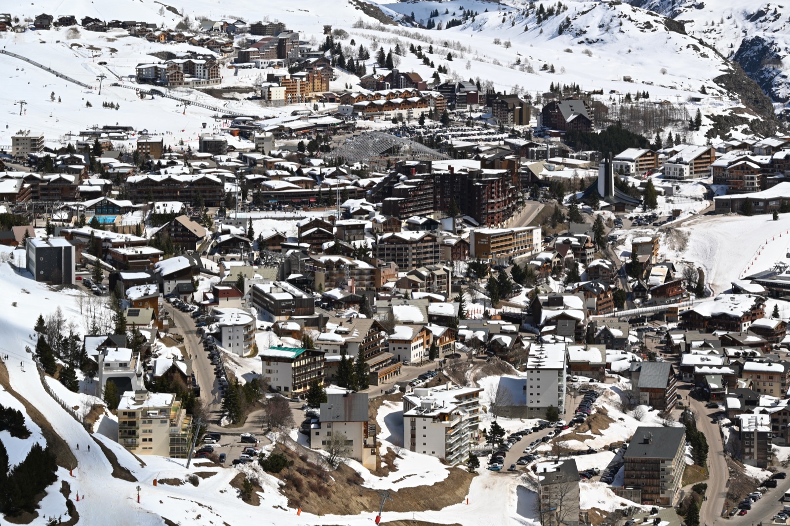 Aerial view of Alpe d'Huez resort centre