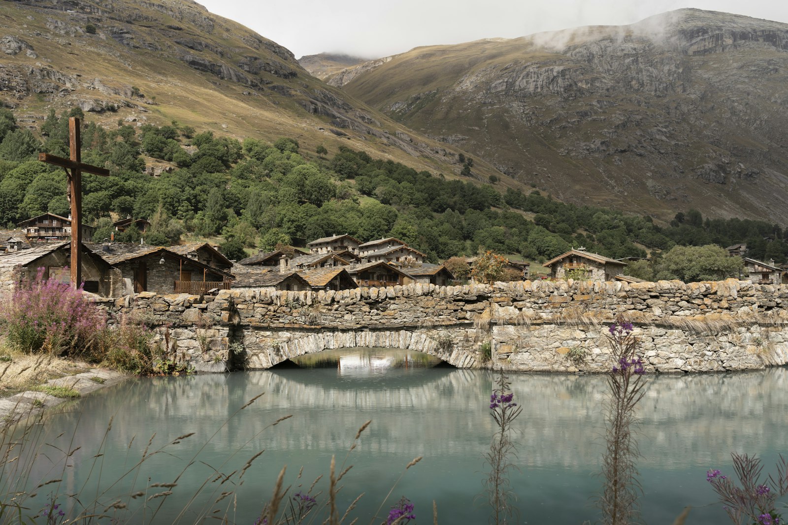 An Alpine village built on a hillside, Haute-Savoie