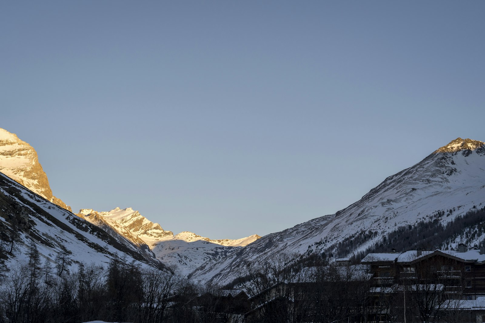 Val d'Isère village at sunset, Espace Killy